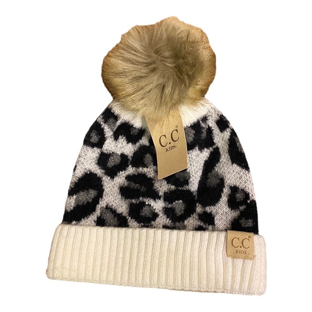 C.C Kids Animal Print Pom Beanie-NWT